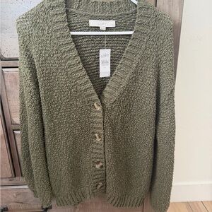 LOFT Chunky Knit Cardigan in Olive